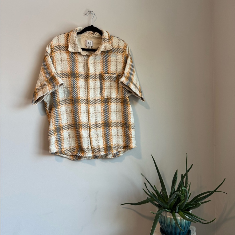 BDG Reed Plaid Casual Beige and Orange Knit Shirt